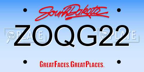 ZOQG22 South Dakota License Plate