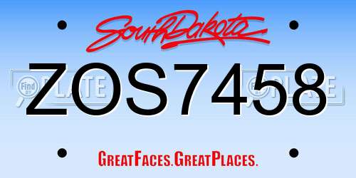 ZOS7458 South Dakota License Plate