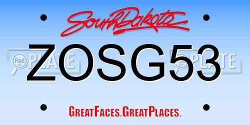 ZOSG53 South Dakota License Plate