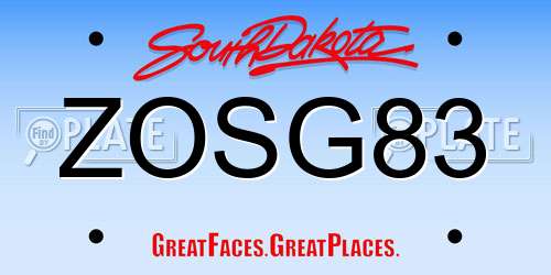 ZOSG83 South Dakota License Plate