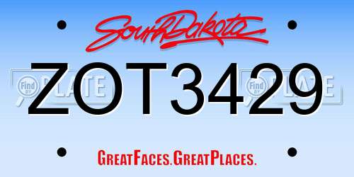 ZOT3429 South Dakota License Plate