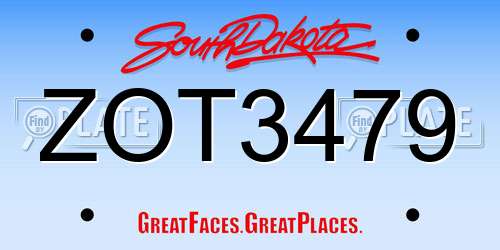 ZOT3479 South Dakota License Plate