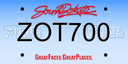 ZOT700 South Dakota License Plate