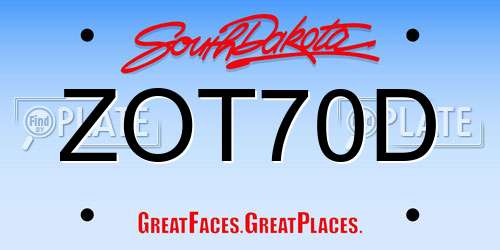 ZOT70D South Dakota License Plate