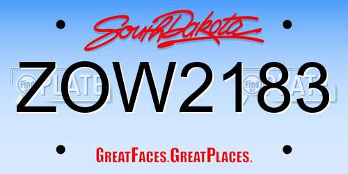 ZOW2183 South Dakota License Plate