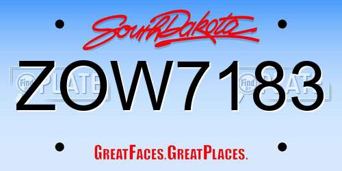 ZOW7183 South Dakota License Plate