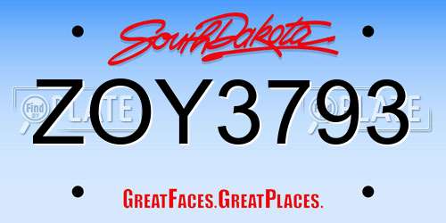 ZOY3793 South Dakota License Plate