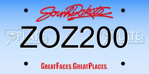 ZOZ200 South Dakota License Plate