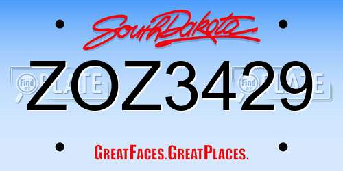 ZOZ3429 South Dakota License Plate