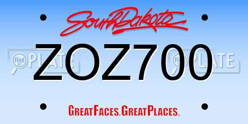 ZOZ700 South Dakota License Plate