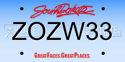 ZOZW33 South Dakota License Plate