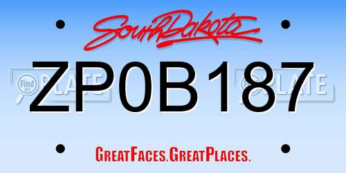 ZP0B187 South Dakota License Plate
