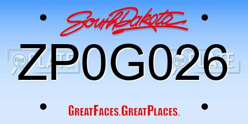 ZP0G026 South Dakota License Plate