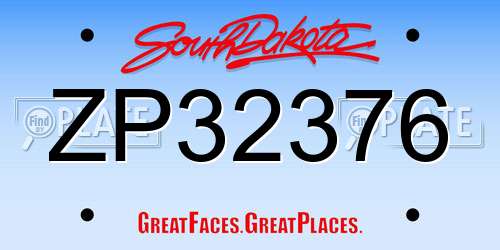 ZP32376 South Dakota License Plate