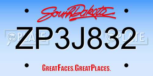 ZP3J832 South Dakota License Plate
