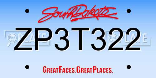 ZP3T322 South Dakota License Plate