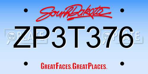 ZP3T376 South Dakota License Plate