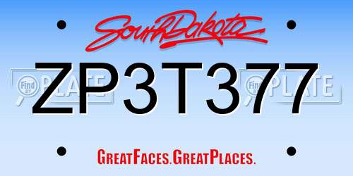 ZP3T377 South Dakota License Plate