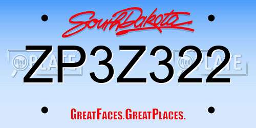 ZP3Z322 South Dakota License Plate