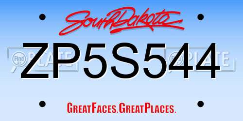 ZP5S544 South Dakota License Plate