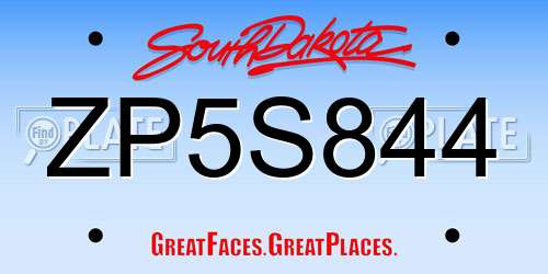 ZP5S844 South Dakota License Plate