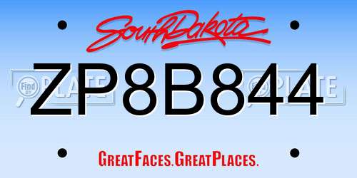 ZP8B844 South Dakota License Plate