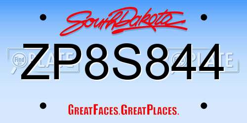 ZP8S844 South Dakota License Plate