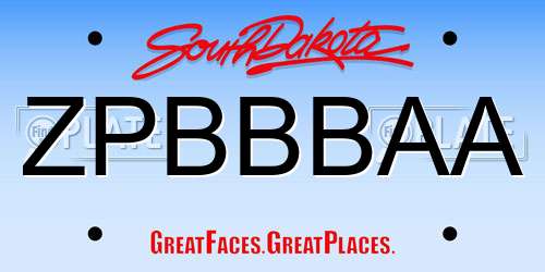 ZPBBBAA South Dakota License Plate