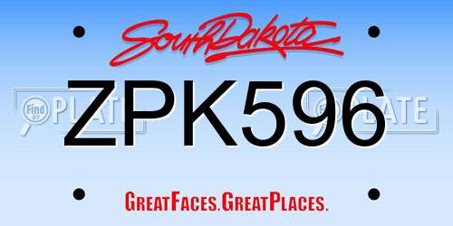 ZPK596 South Dakota License Plate