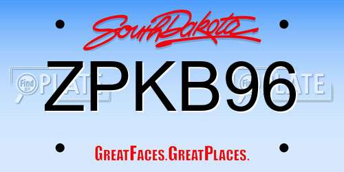 ZPKB96 South Dakota License Plate