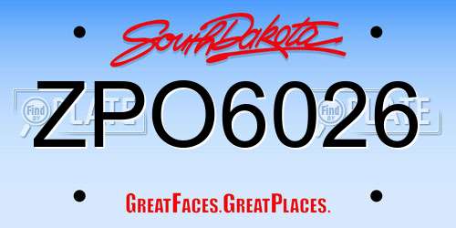 ZPO6026 South Dakota License Plate