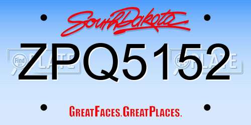 ZPQ5152 South Dakota License Plate