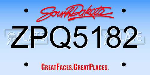 ZPQ5182 South Dakota License Plate