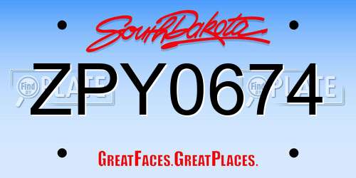 ZPY0674 South Dakota License Plate