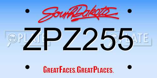 ZPZ255 South Dakota License Plate