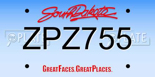 ZPZ755 South Dakota License Plate