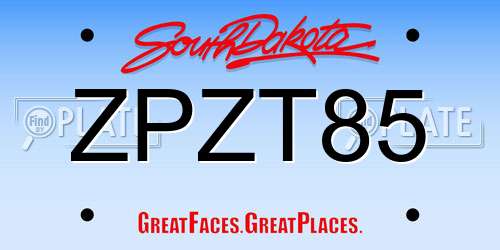 ZPZT85 South Dakota License Plate