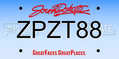 ZPZT88 South Dakota License Plate