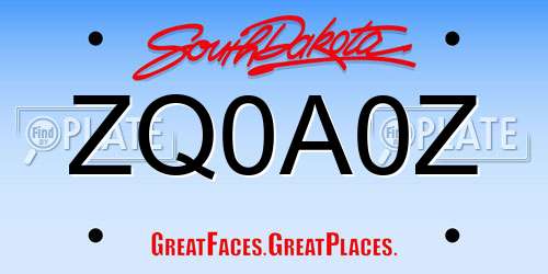 ZQ0A0Z South Dakota License Plate