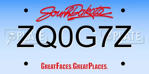 ZQ0G7Z South Dakota License Plate