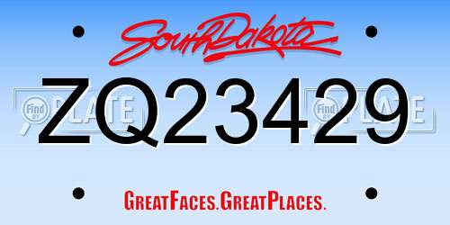 ZQ23429 South Dakota License Plate