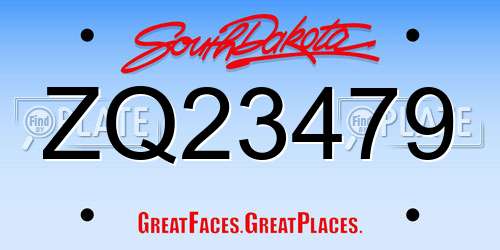 ZQ23479 South Dakota License Plate