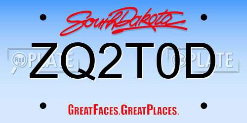ZQ2T0D South Dakota License Plate