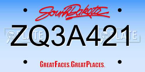 ZQ3A421 South Dakota License Plate