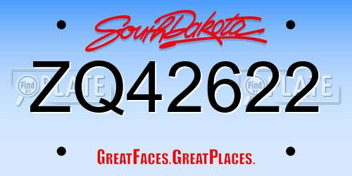ZQ42622 South Dakota License Plate