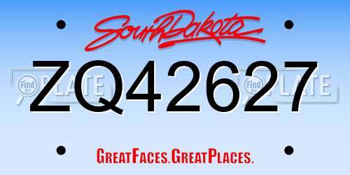 ZQ42627 South Dakota License Plate