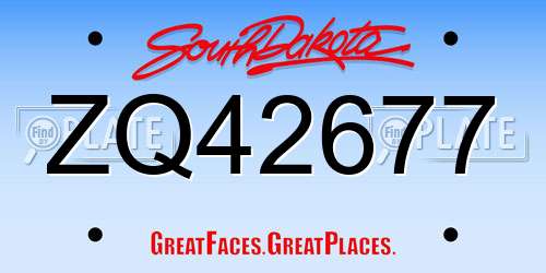 ZQ42677 South Dakota License Plate