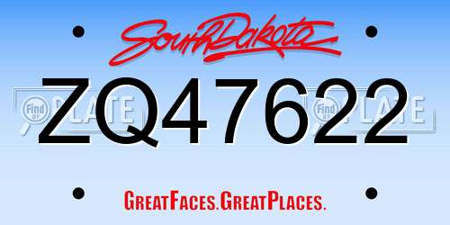 ZQ47622 South Dakota License Plate