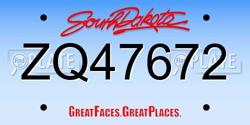 ZQ47672 South Dakota License Plate