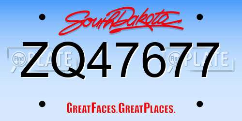 ZQ47677 South Dakota License Plate